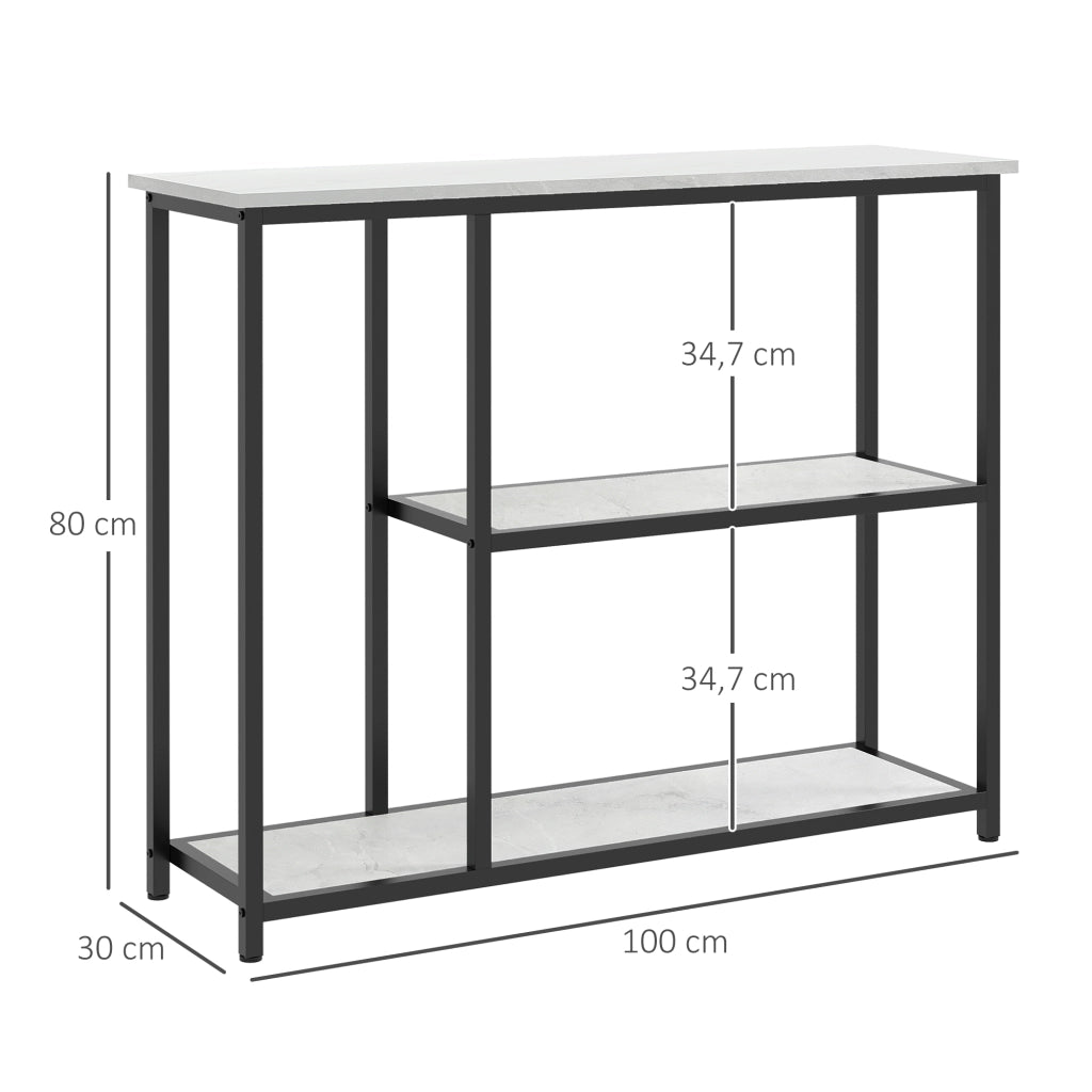 TAVOLO consolle 100 x 30 x 80 cm bianco con 2 ripiani aperti in acciaio