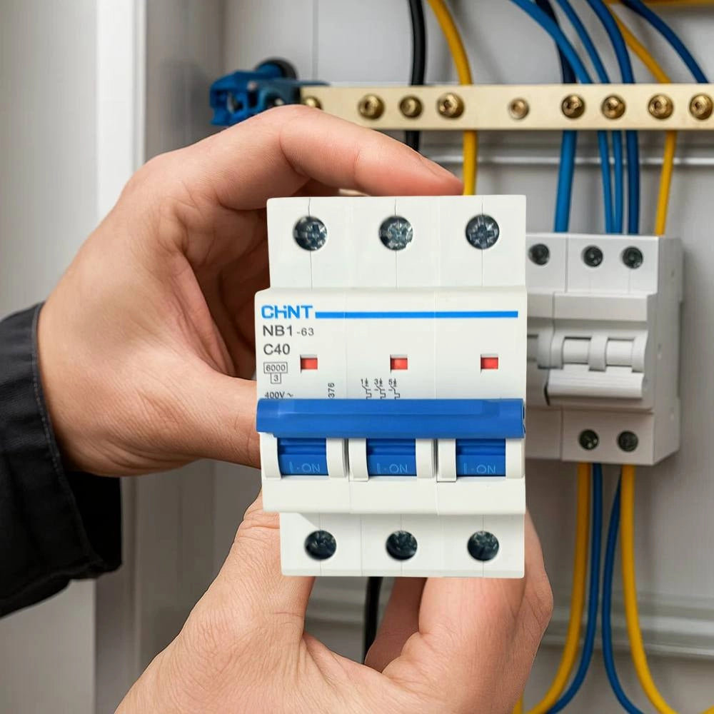Chint nb1-63 interruttore magnetotermico 3p curva c 6ka guida din *** ampere 40 ampere, confezione 1