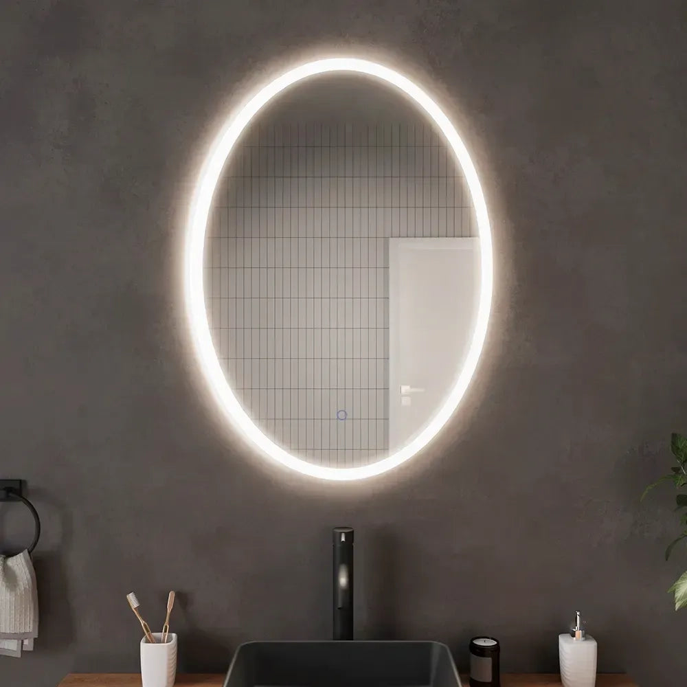 Specchio led ovale 50x70 cm touch screen luce calda/fredda | Leaf