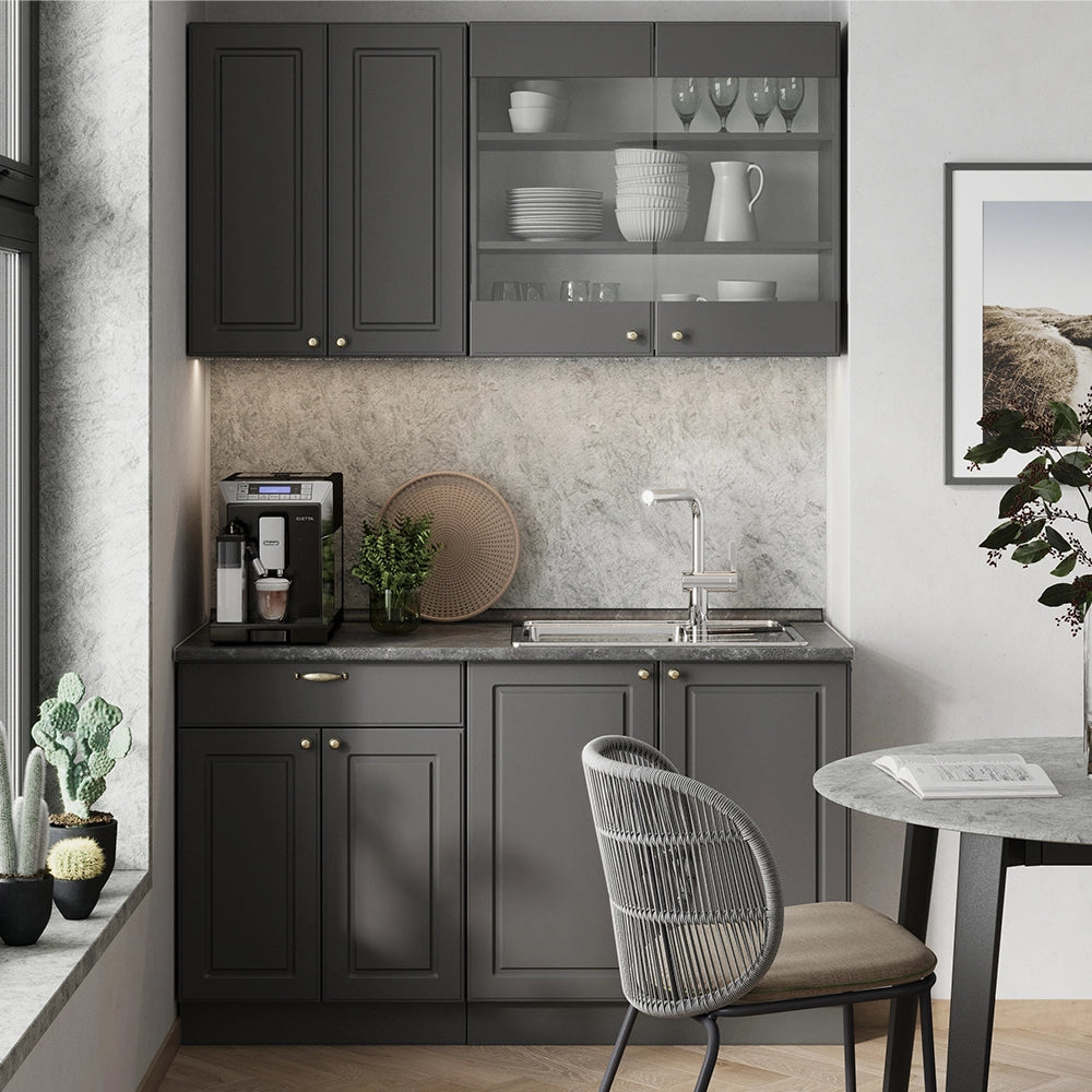Vicco Cucina monoblocco Landhaus antrazit-oro 140 cm senza piano di lavoro
