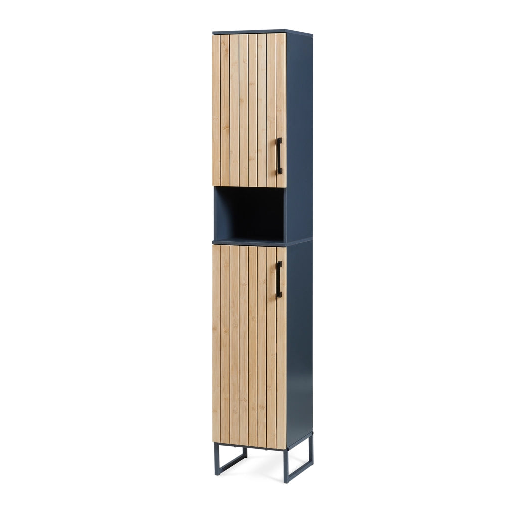 Mobile a Colonna Svanes con 2 Ante in Bambù e 6 Scomparti 170 x 30 x 30 cm - Grigio Scuro/Naturale [en.casa]