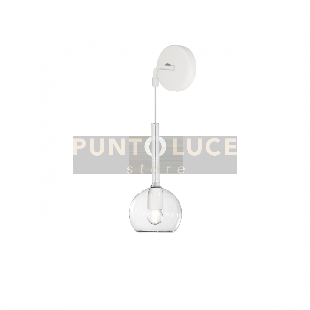 APPLIQUE BIANCO 1 LUCE PICCOLA VETRO TRASPARENTE 1155BI-A-TR