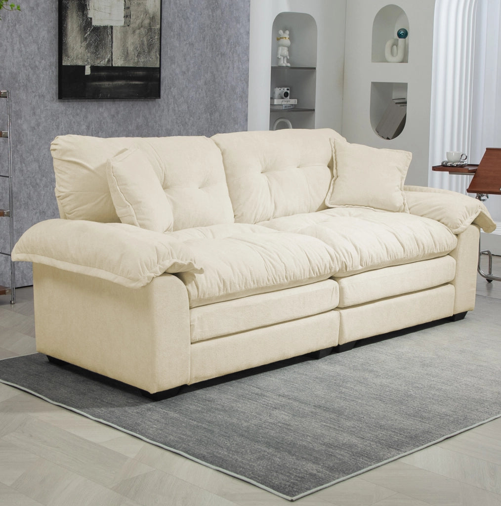 Divano 2 posti 214 cm in ciniglia beige con cuscini sfoderabili HAVRYA