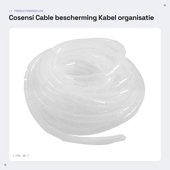 Cavo di protezione - Organizzazione cavi - Flessibile e sicuro - Bianco trasparente - Nastro a spirale 10 mm - Adatto per casa e ufficio - 9 metri