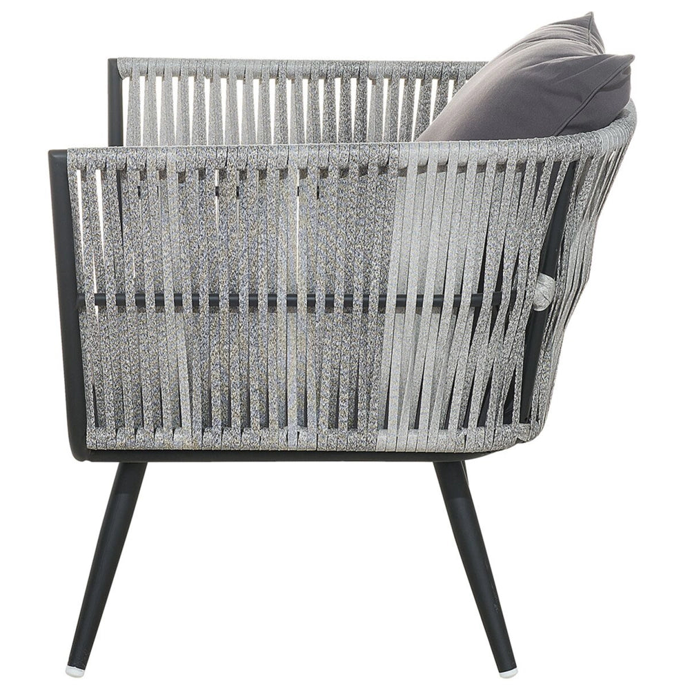 Set conversazione da giardino in rattan sintetico grigio da esterno a 4 posti con cuscini per tavolini