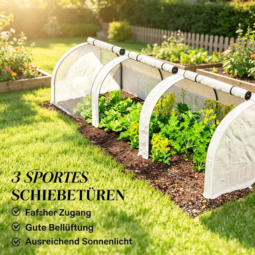 Serra a tunnel con 3 porte con cerniera protezione UV per ortaggi in acciaio e PE bianco 295 × 100 × 80 cm