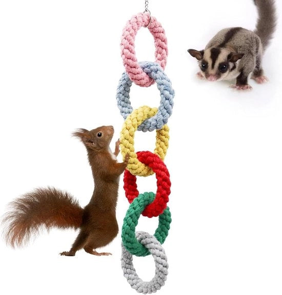 Accessori per gabbia - Anello di esercizio pendente per corda di cotone - Giocattolo per piccoli animali da compagnia - Topi, scoiattoli, uccelli