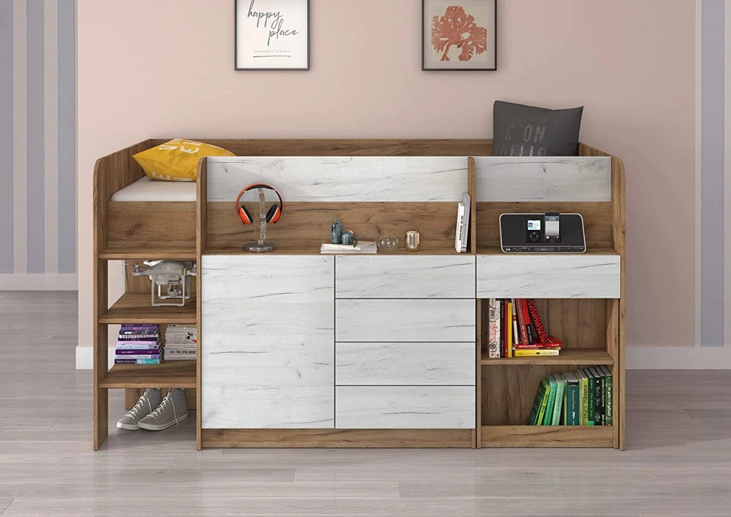 LETTO CASS. SCRITT. SMILE P 204x 112x112cm LATO SINISTRO ROVERE BIANCO GREZZO