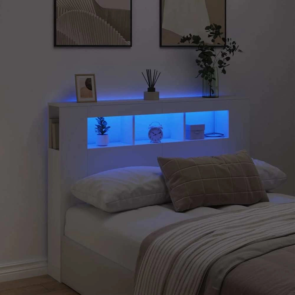 LED Headboard, White, 140x18.5x103.5 Cm, Wood-based Material