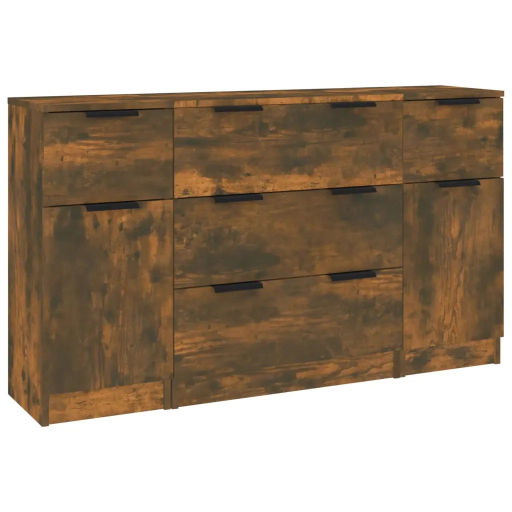 Set di Credenze 3 pz Rovere Fumo in Legno Multistrato 3115825