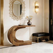 Tavolo consolle a C in legno 110 x 35 x 75 cm marrone rustico