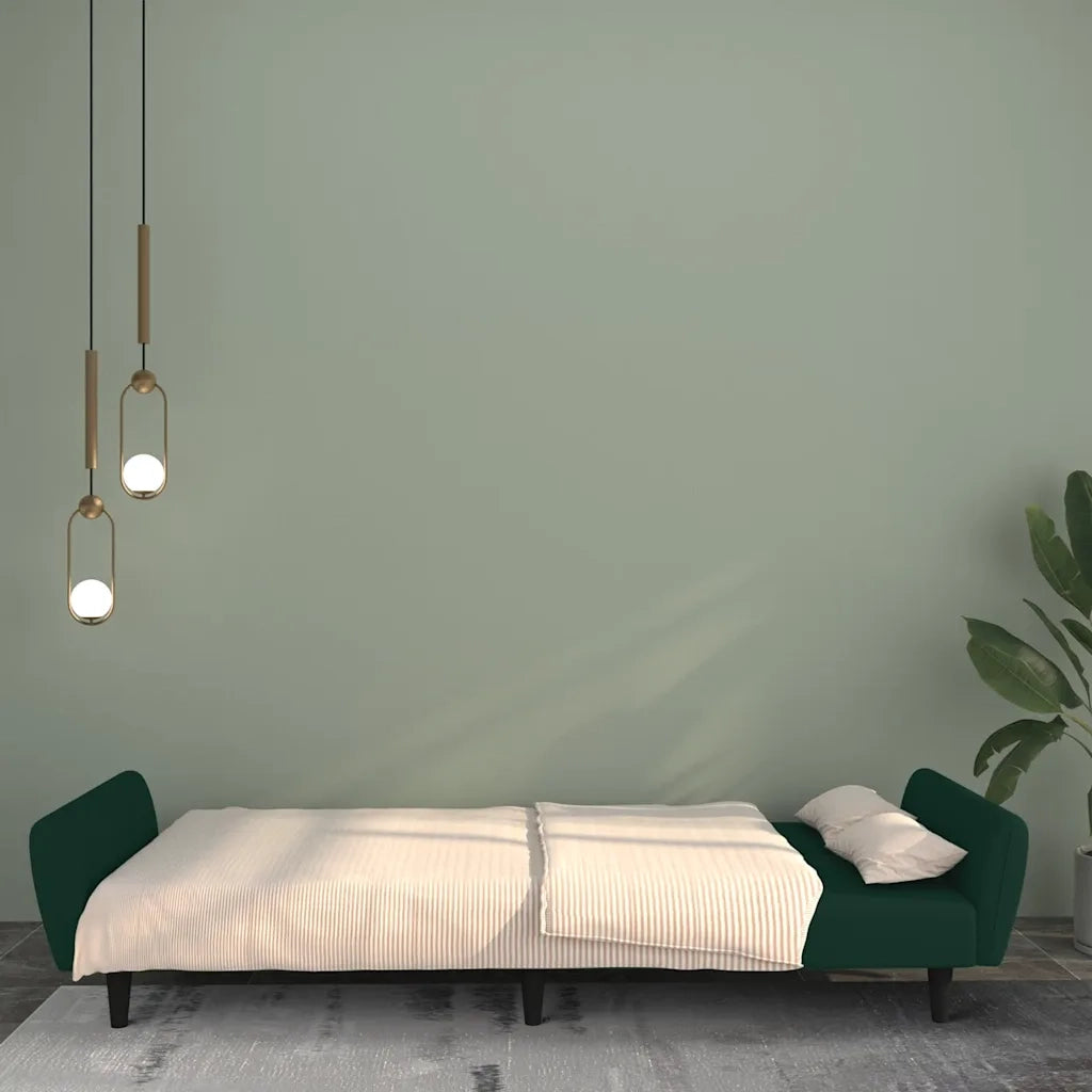Divano Letto a 2 Posti Verde Scuro in Velluto 375860
