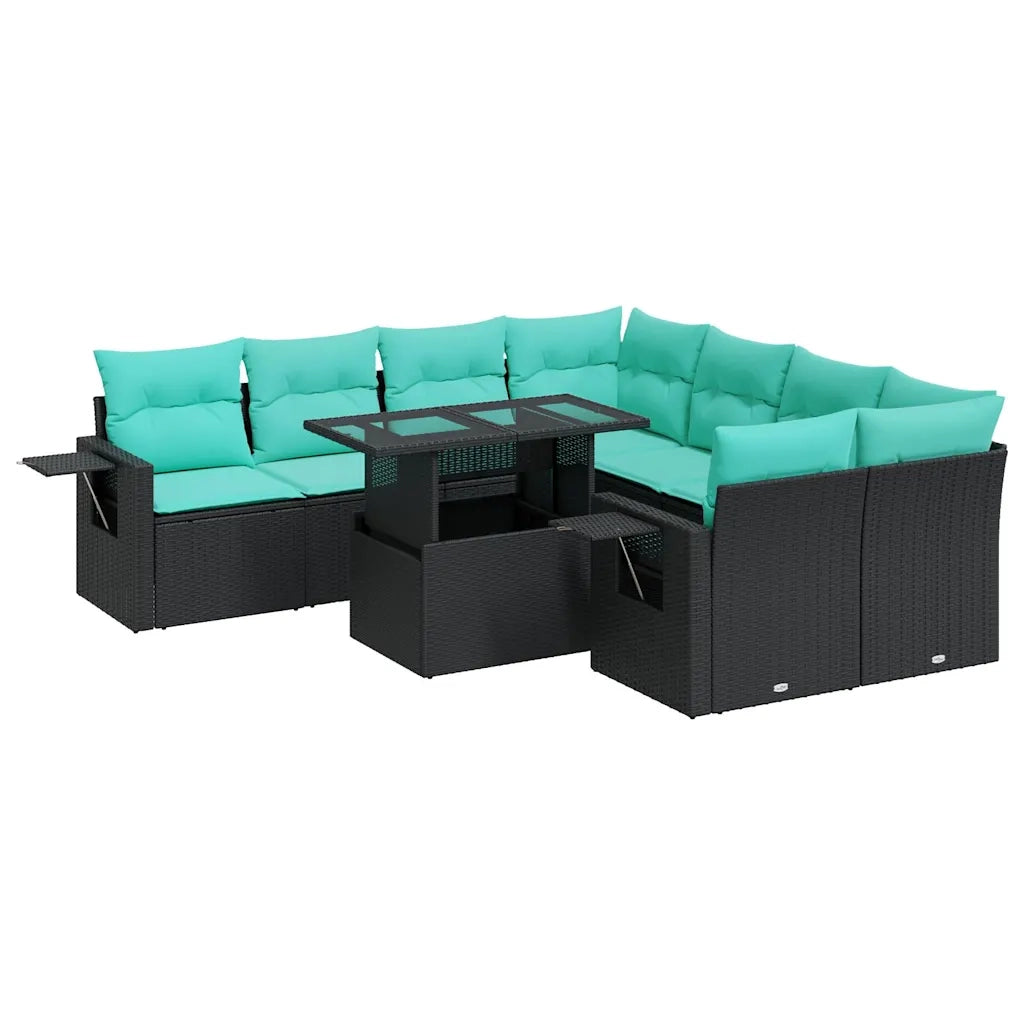 Set Divani Giardino 9 pz con Cuscini Nero Polyrattan Acacia 3326448