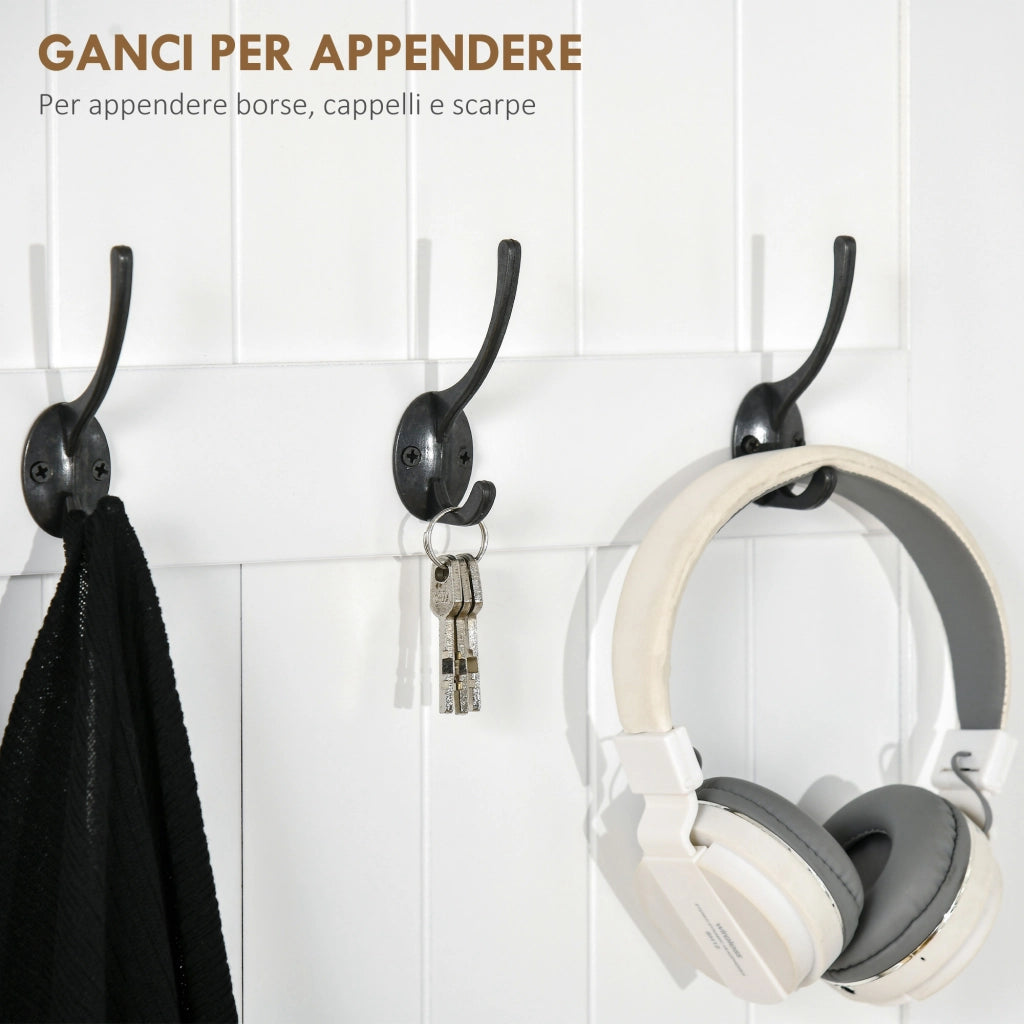 Appendiabiti 3 in 1 con Panca Contenitore ¨C Zephmum ¨C Legno, Bianco, 71.5x39.5x170 cm