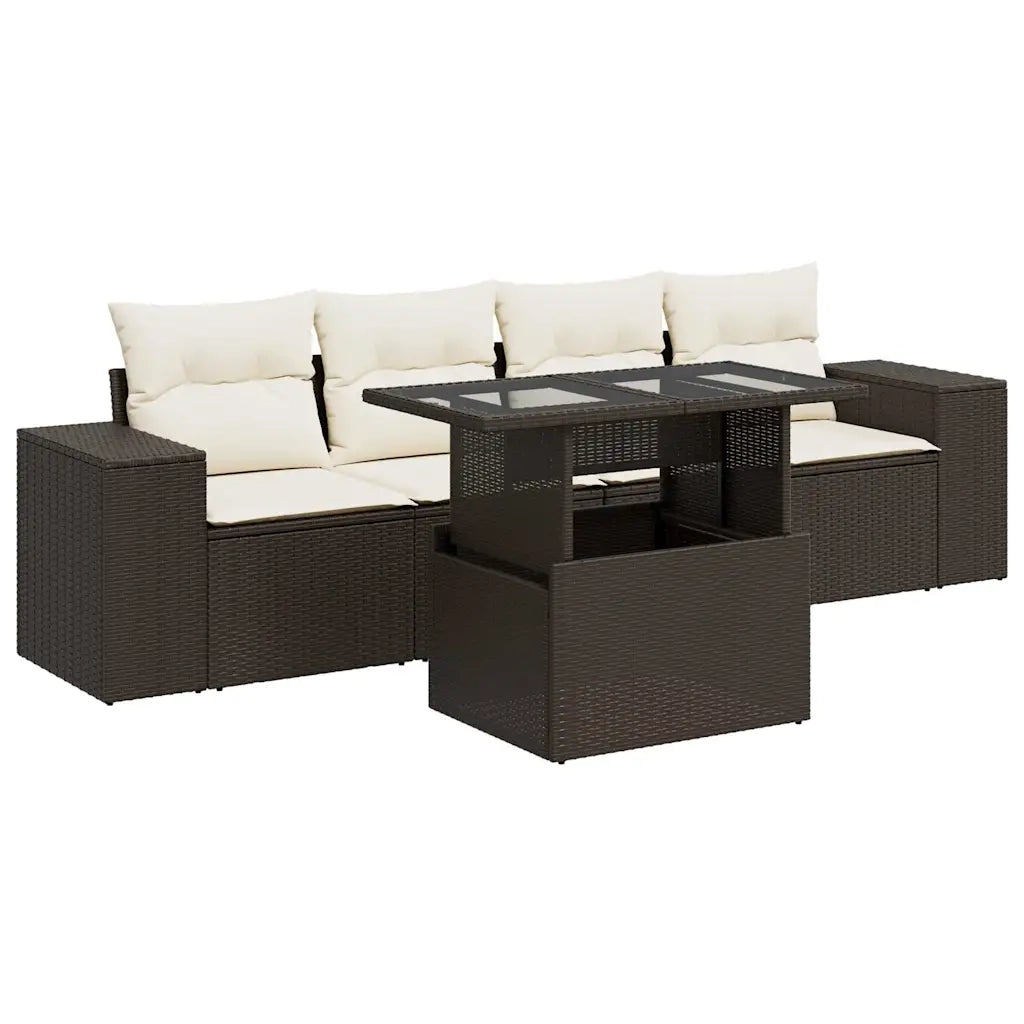 Set Divano da Giardino 5 pz con Cuscini Marrone in Polyrattan 3326724