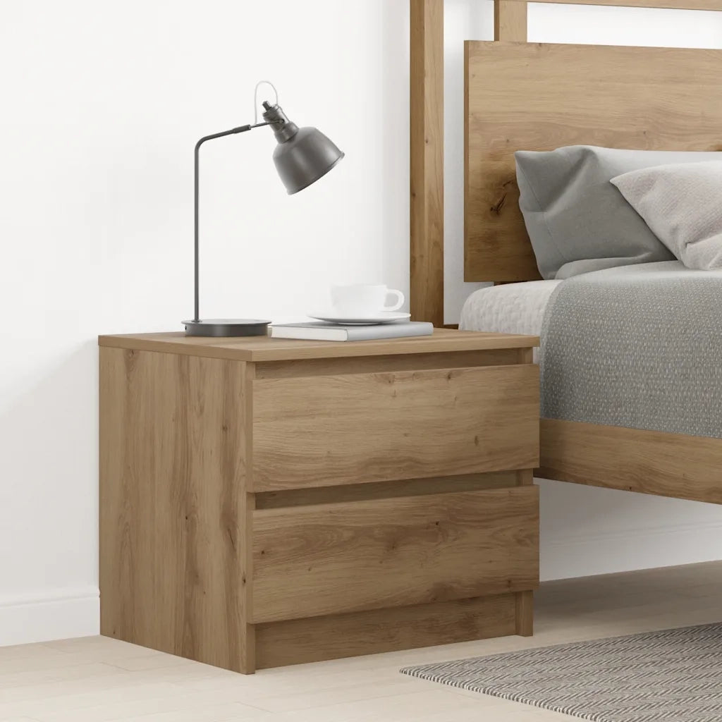 Comodino | Armadio da Notte | Mobiletto da notte Rovere Artigianale 50x40x43.5 cm in Legno Multistrato