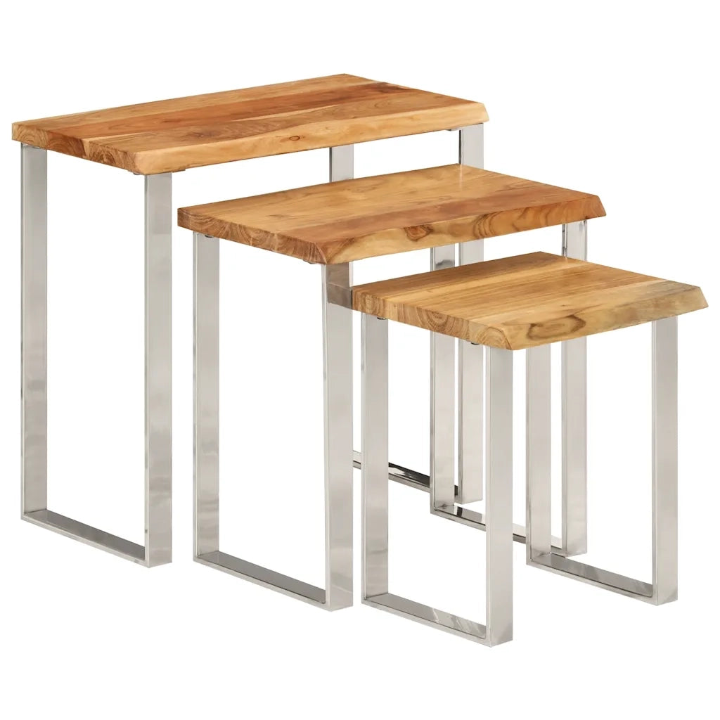 Tavolini a Incastro 3 pz Bordi Vivi in Legno Massello di Acaciacod mxl 115176