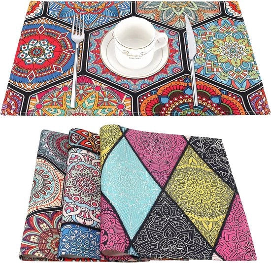 Tavola di servizio Boho, mandala floretnici, antiscivolo, lavabile, facile da pulire, tavole di servizio per festa, cena, terrazza, tavolo, regalo trendy, 4 pezzi, 45 x 32 cm, lino