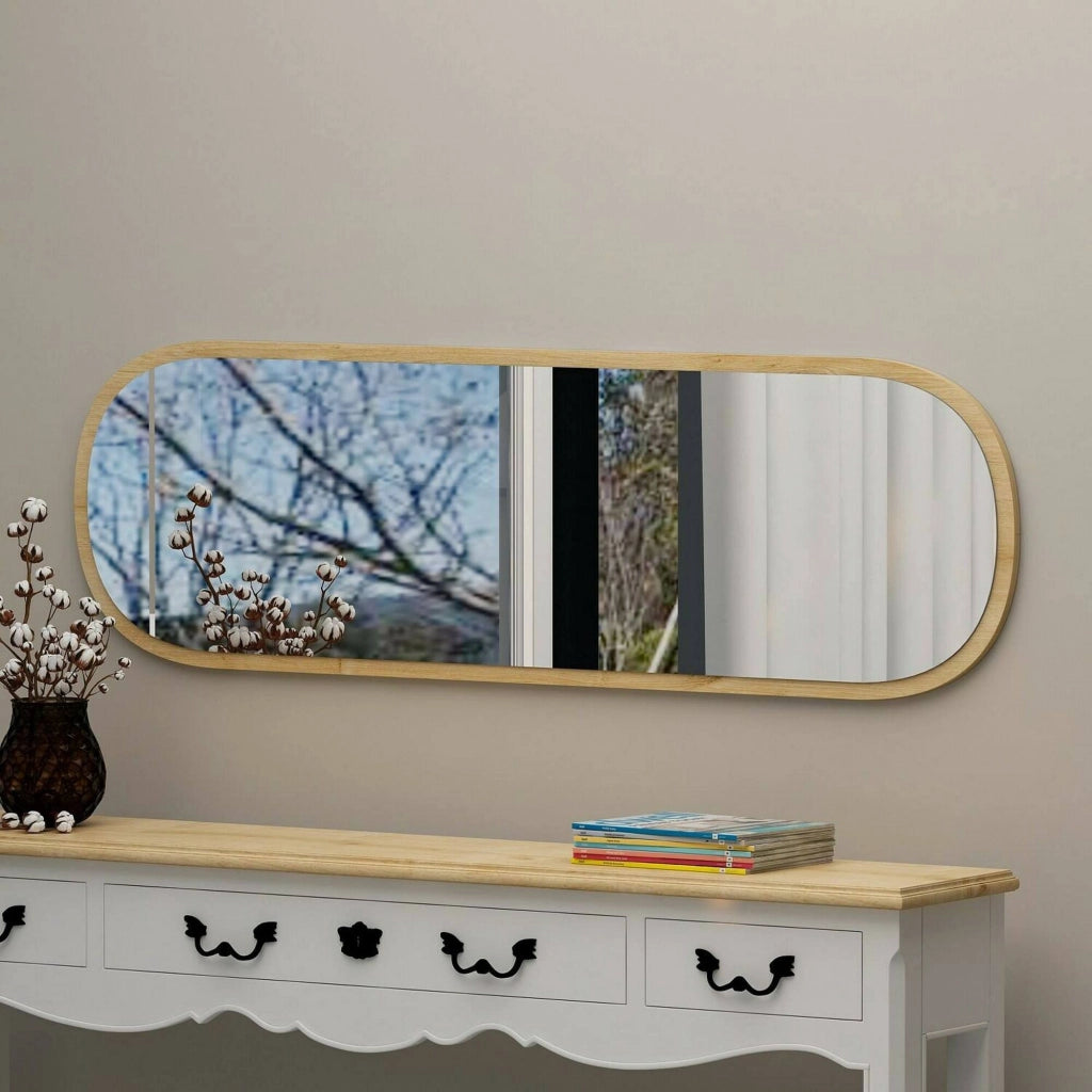 Specchio Korban, Specchiera, Articolo d'arredo a muro, Decorazione con specchio, 40x2h120 cm, Rovere