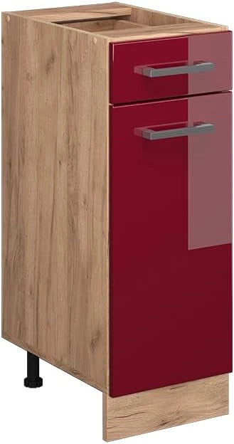Mobiletto base per cucina R-Line, Rosso lucido, 30 cm senza piano di lavoro, per la libera combinazione all'interno di sistemi cucina modulari