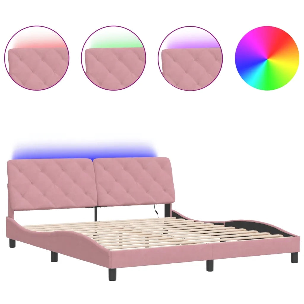 Giroletto con LED senza Materasso-Struttura Letto Rosa 180x200 cm in Velluto