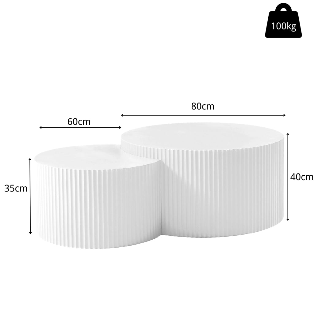 Set di 2 tavolini da caffè a incastro in MDF bianco; ?60 e ?40 cm; bordo ondulato