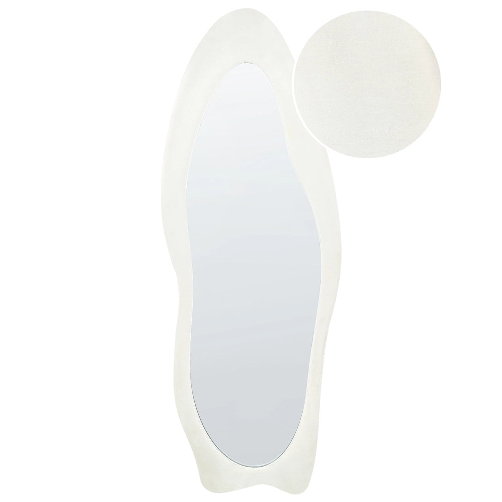 Specchio da parete in MDF bianco con cornice in vetro 57 x 160 cm Forma irregolare Decorativo a parete Pezzo d'arredo in stile moderno