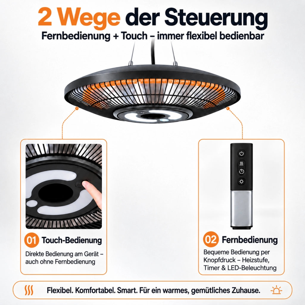 ZMH Riscaldatore A Infrarossi Riscaldatore Da Soffitto Per Esterno 2000 Watt Con Luce Per Terrazza Montaggio A Soffitto