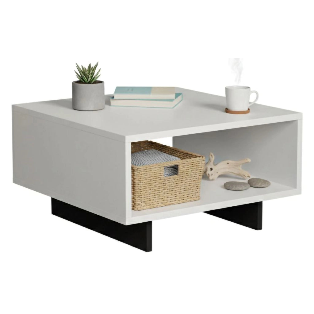 Sondalo, Tavolino da Salotto un Vano, 60x60x32h cm Bianco Antracite