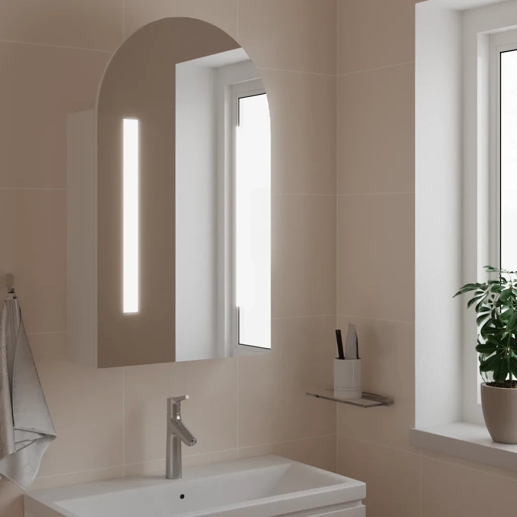 Armadietto Bagno | Armadio da bagno con Specchio e LED ad Arco Bianco 42x13x70 cm