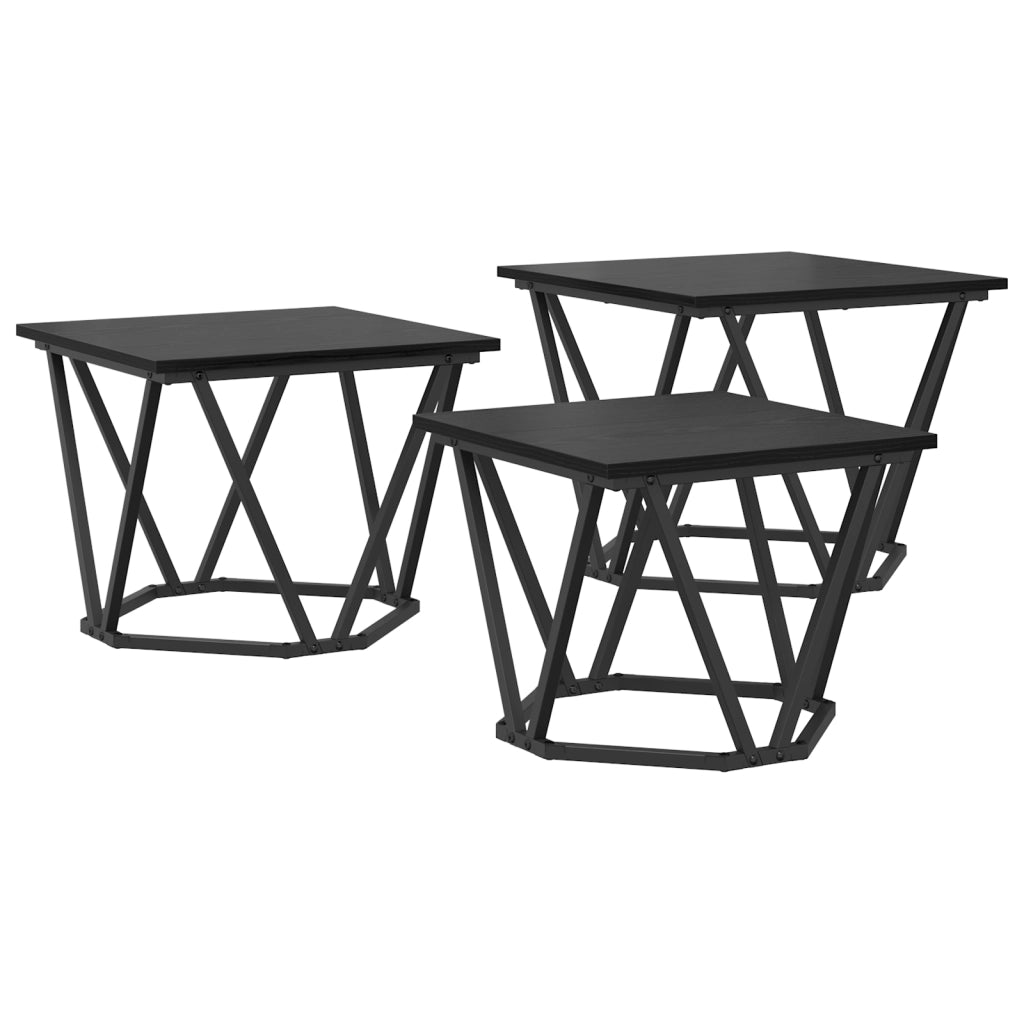 Tavolini 3 pz Nero Rovere Legno Ingegnerizzato