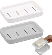 Set di sapone composto da 2 pezzi - compacto - grigio e bianco - plastico - 12,5 cm x 9 cm x 2 cm