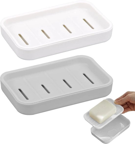 Set di sapone composto da 2 pezzi - compacto - grigio e bianco - plastico - 12,5 cm x 9 cm x 2 cm