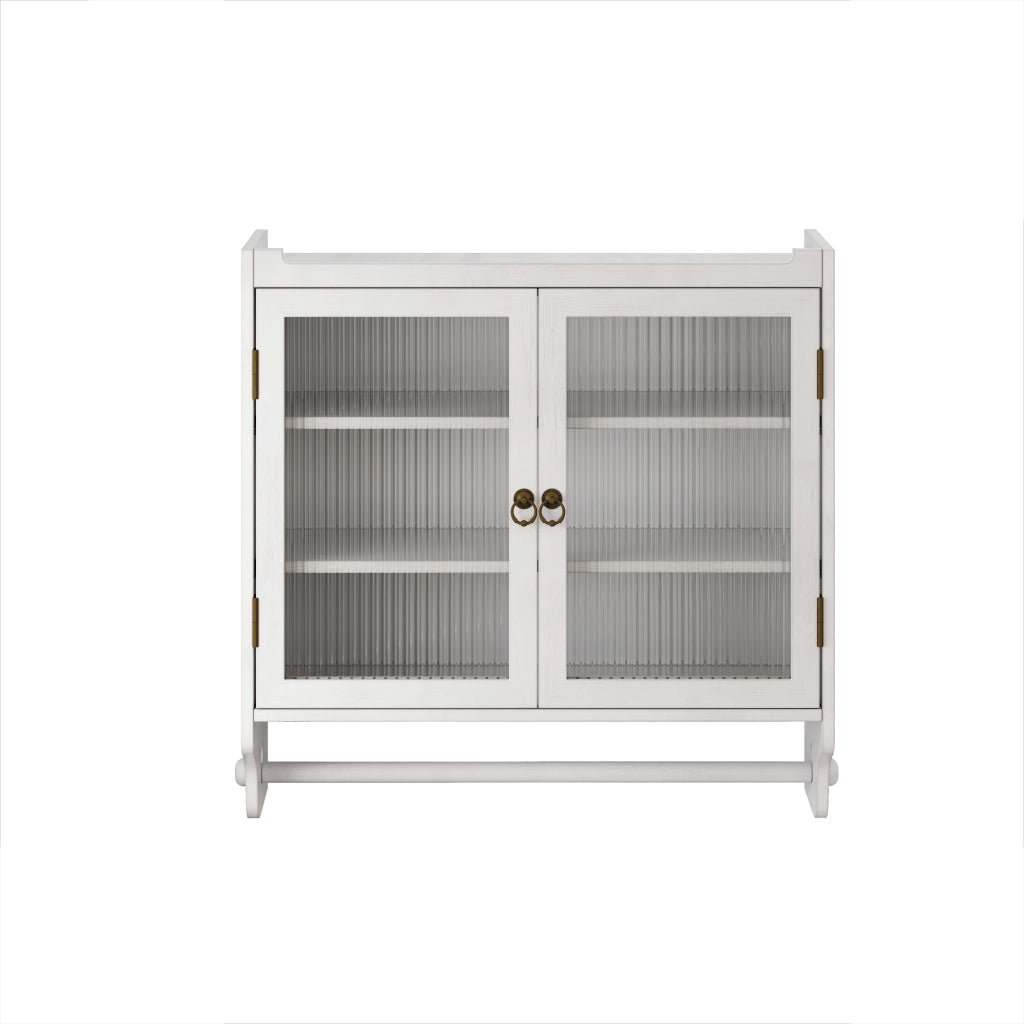 Pensile con 2 Ante; 3 Ripiani e Portasciugamani per Bagno in Legno; 63 × 18 × 60 cm; Bianco Decapato