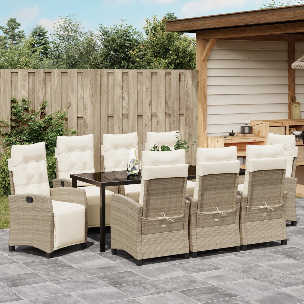 Set da Pranzo da Giardino 9 Pezzi Beige in Rattan Polimerico