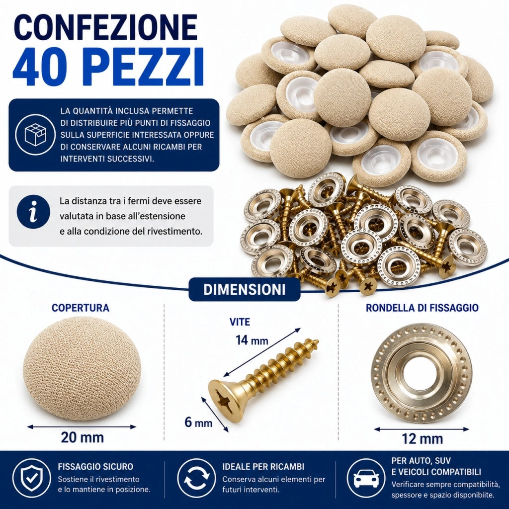 40 Viti Clip Riparazione Cielo Auto Beige Rivestimento Tetto 153321/15332