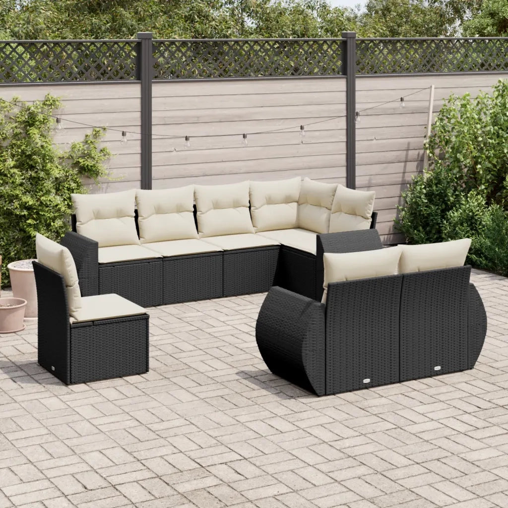 Set Divani da Giardino con Cuscini 8 pz Nero in Polyrattan 3221635