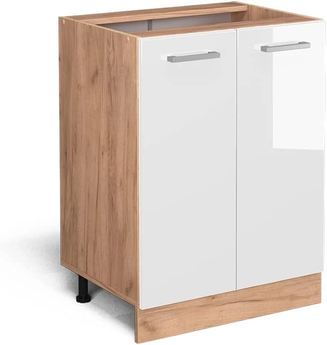 Mobiletto base cucina R-Line, Bianco lucido, 60 cm senza piano di lavoro, per la libera combinazione all'interno di sistemi cucina modulari