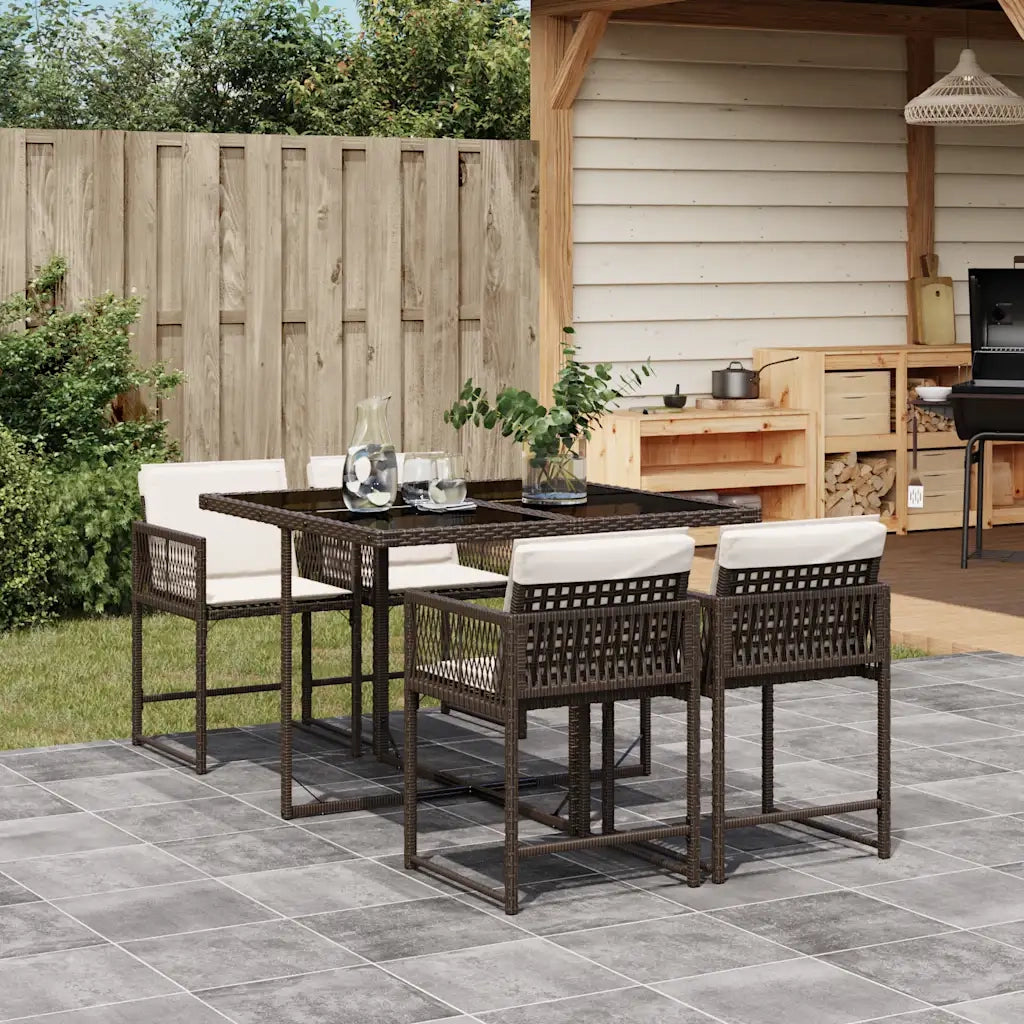 Set da Pranzo da Giardino 5pz | Set Salotto da Giardino con Cuscini in Polyrattan Marrone