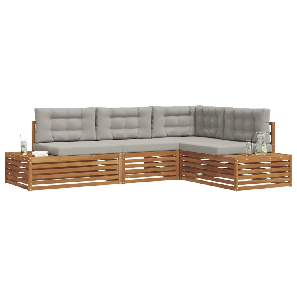 Set di divani da esterno 4 Pezzo Grigio Naturale e Chiaro 3374091