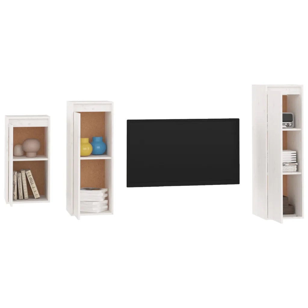 Mobili Porta TV 3 pz Bianco in Legno Massello di Pino cod mxl 13104
