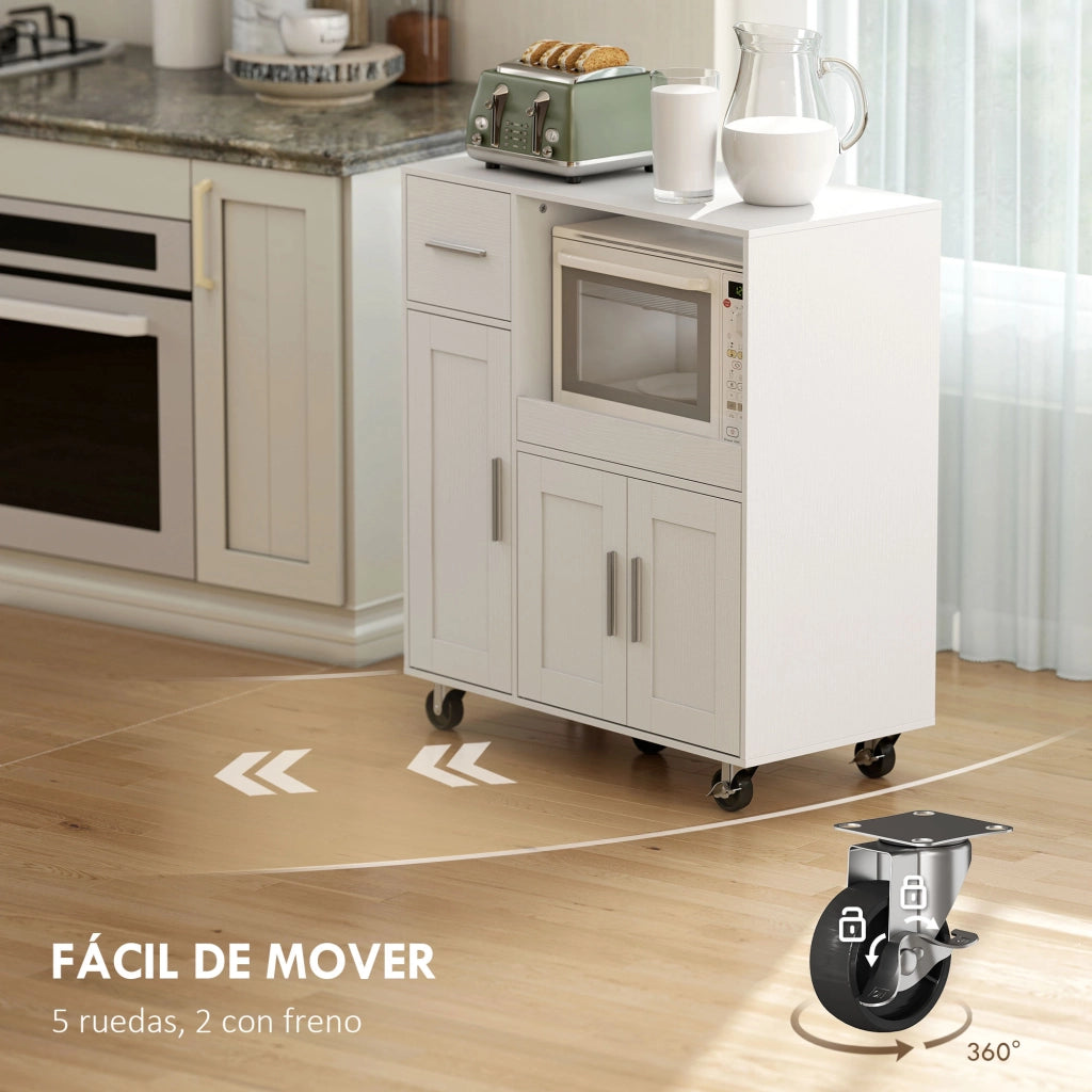 Tavolino da cucina con ruote e cassetto ¨C zephmum ¨C bianco 80x40x88,7 cm