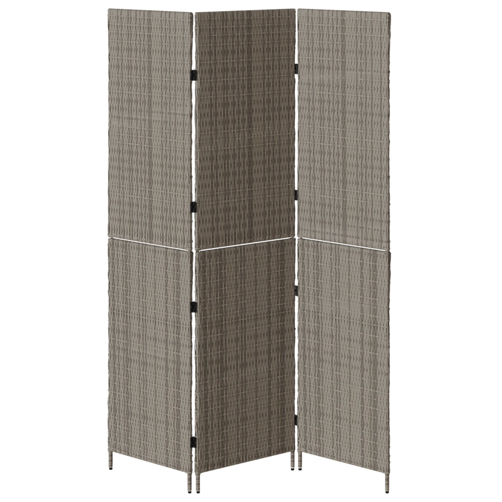 Divisore per Stanze 3 Pannelli Pieghevoli Grigio 147x180 cm Poly Rattan