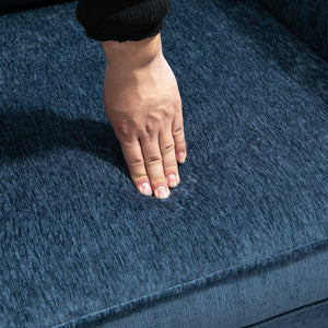 Poltrona da Salotto  con Gambe in Acciaio Dorate e Tasche Laterali 81x84x87 cm in Tessuto Blu