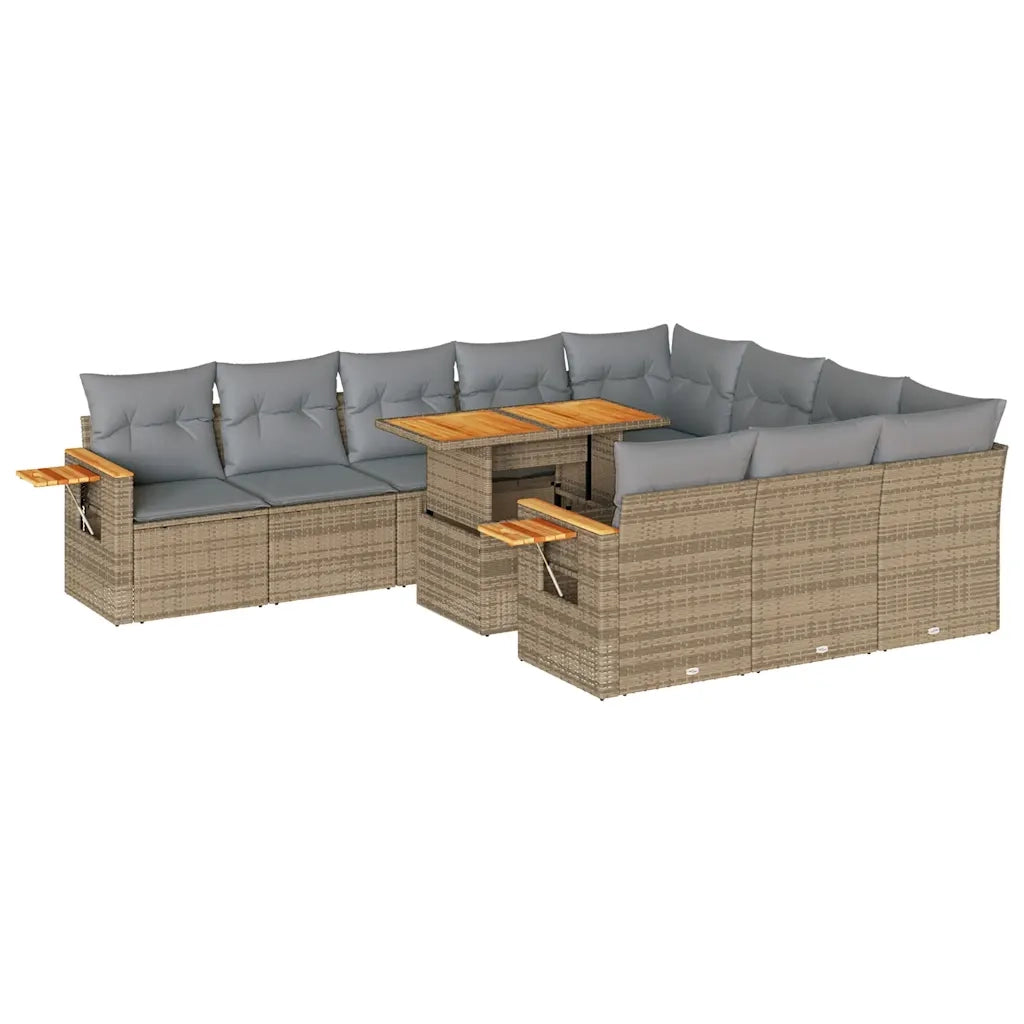 Set Divani da Giardino 11pz con Cuscini Beige Acacia Polyrattan 3327650