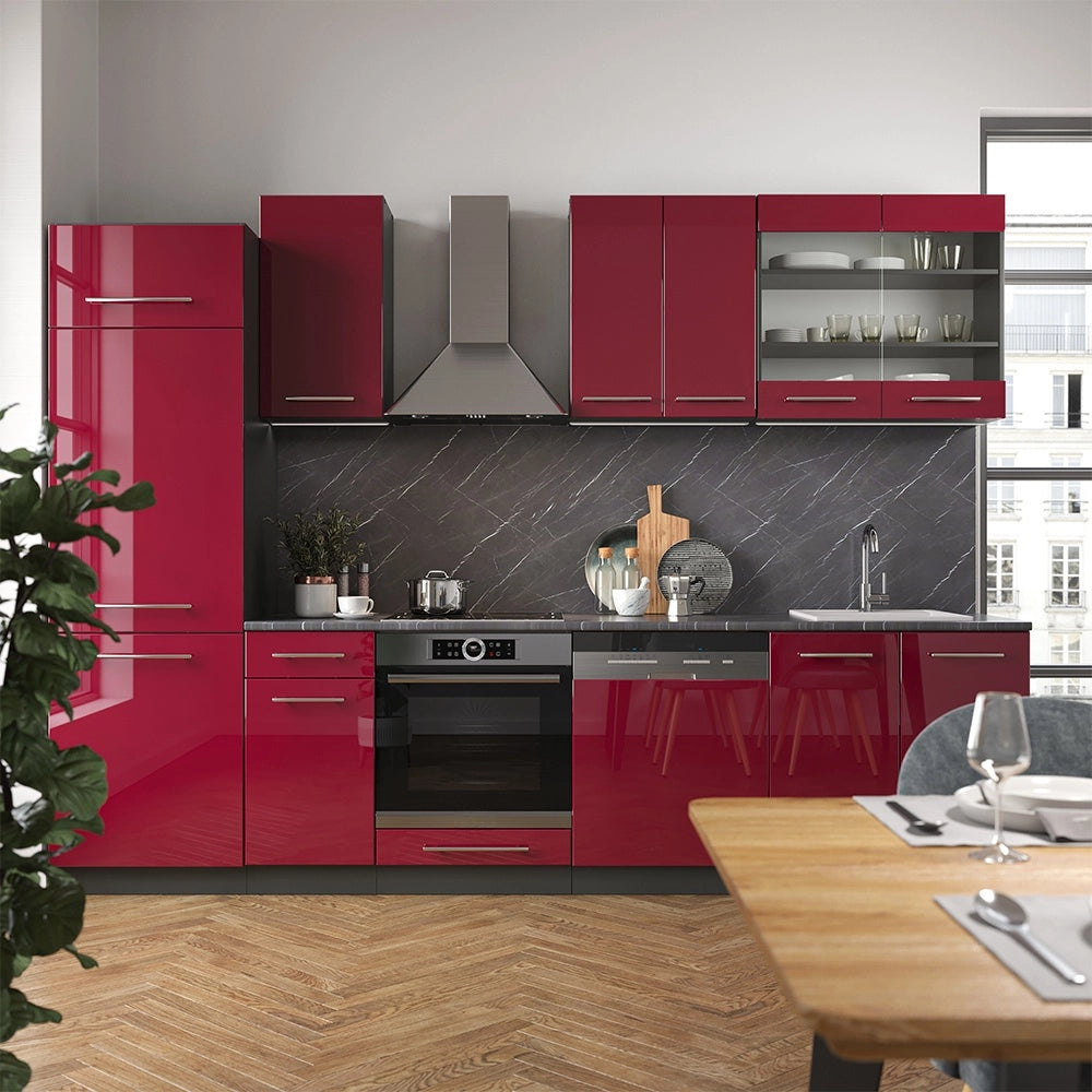 Cucina componibile Fame-Line Bordeaux lucido/Antracite 300 cm, PL Marmo Vicco