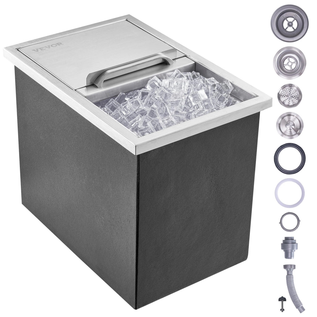 Vaschetta per Ghiaccio da Incasso in Acciaio Inox 26,7L Ghiacciaia Drop-in con Coperchio Isolamento 24 Ore per Bar e Feste FG-SKU10 456x304x371 mm