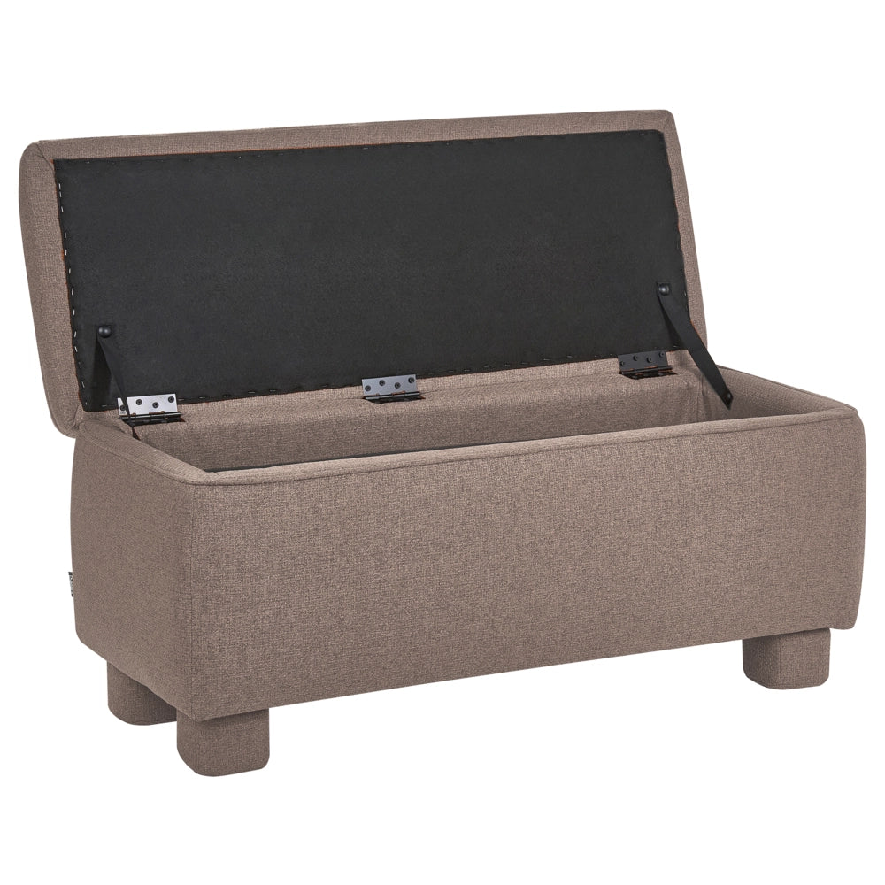 Panca contenitore Tessuto tortora Imbottitura facile da pulire Gambe in legno Piano sollevabile Ingresso moderno