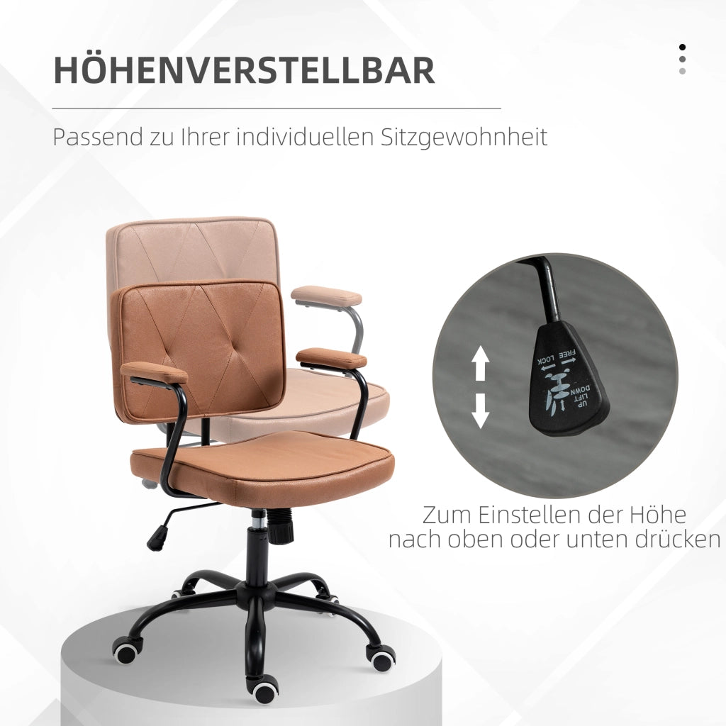 Sedia da ufficio girevole con altezza regolabile e schienale reclinabile in schiuma marrone 61 × 58 × 82-91 cm