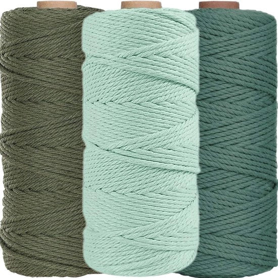 Set di corda macramé a 3 pezzi 100 m - Corda di cotone - Diametro 3 mm - Gonna naturale - Soffice/Duraturo - Ideale per decorazioni macramé - Corda di cotone